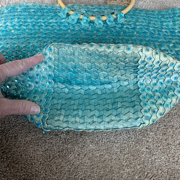 Turquoise & Straw Bling Tote/Purse - Picture 6 of 9
